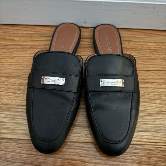 Coach Black Leather Slides - Picture 1 of 2